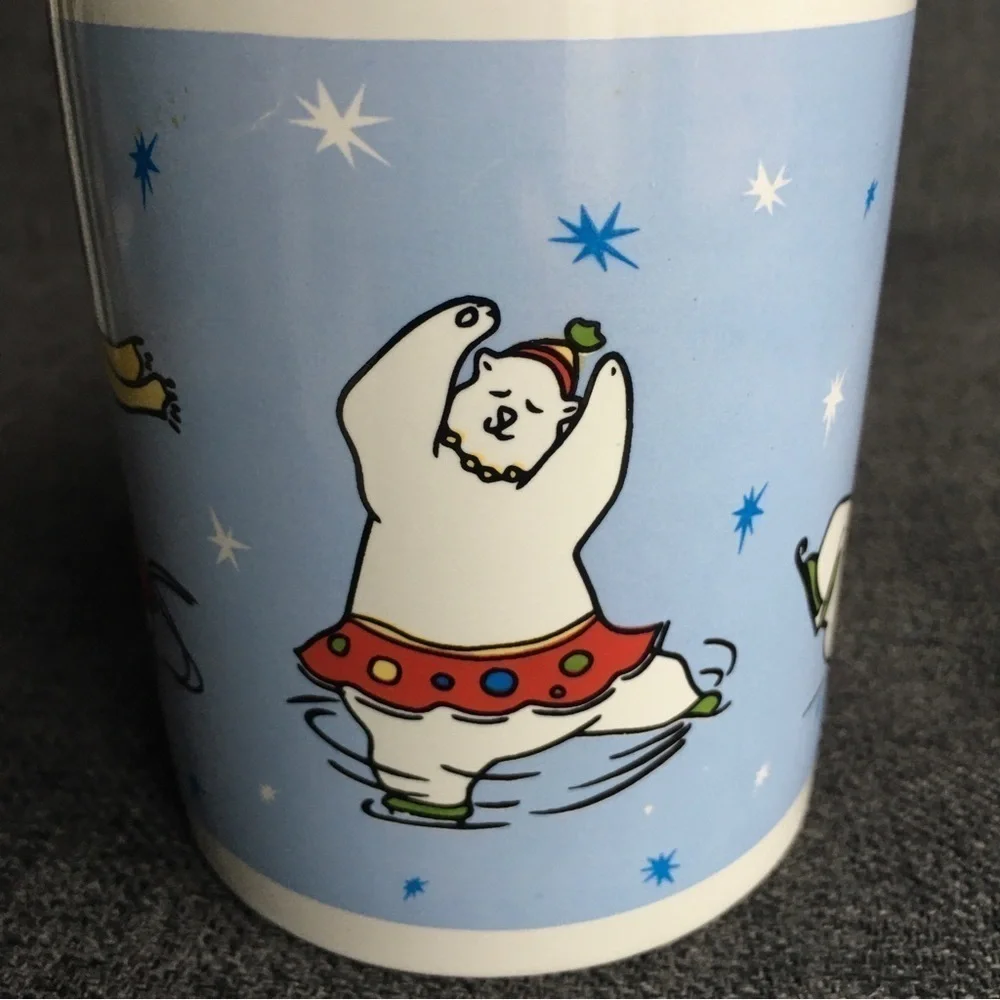 Ice Skating Bears Coffee Mug, Blue, White, 12 oz